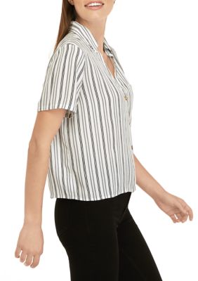 Juniors' Cropped Stripe Shirt