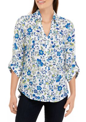 Juniors' Printed Button Down Shirt