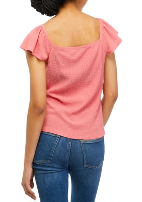 Women's Flutter Sleeve Cinched Front Top