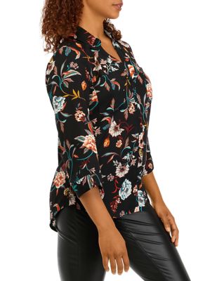 Juniors' 3/4 Sleeve Printed Portofino Top