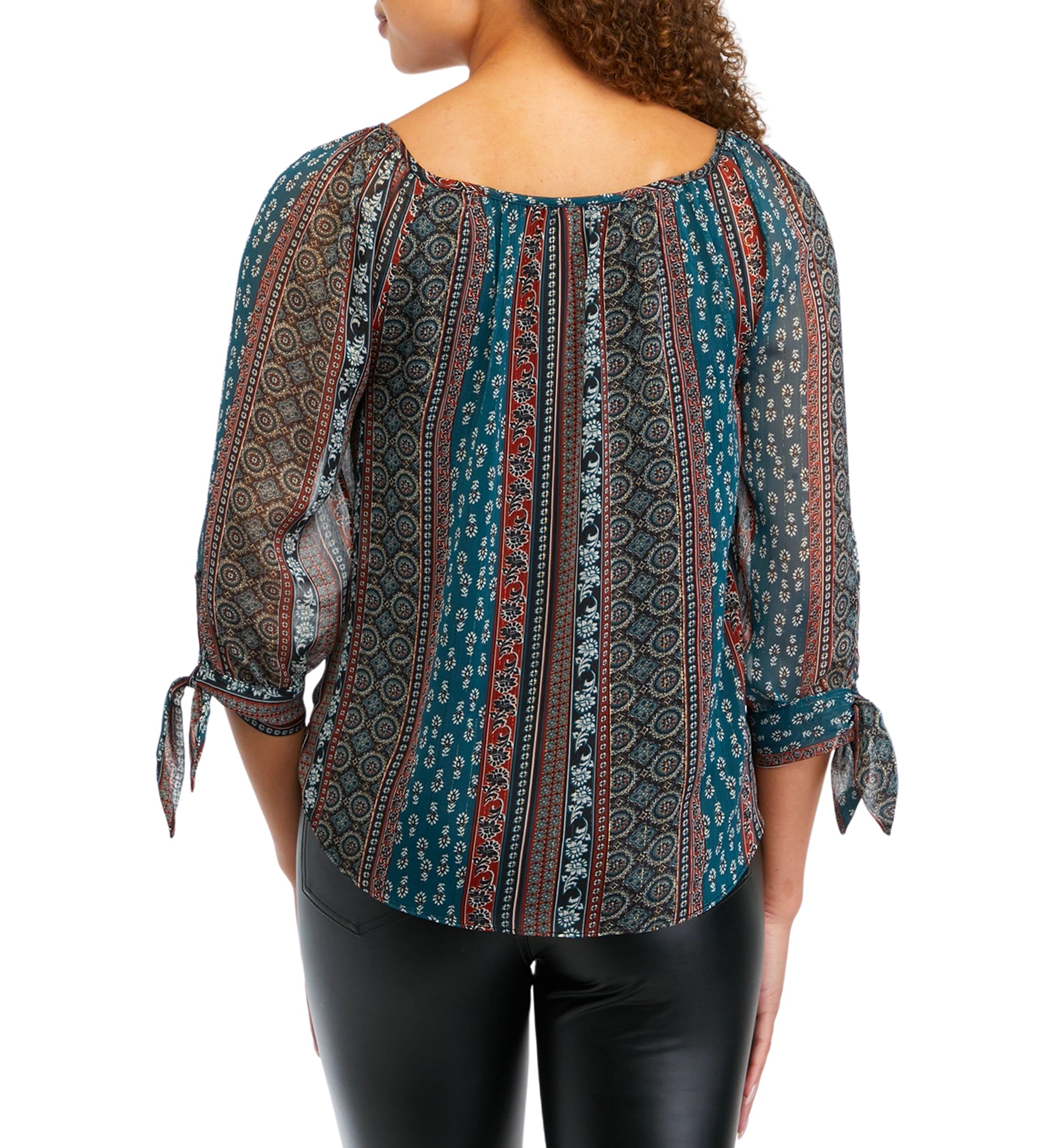 Juniors 3/4 Sleeve Printed Peasant Top