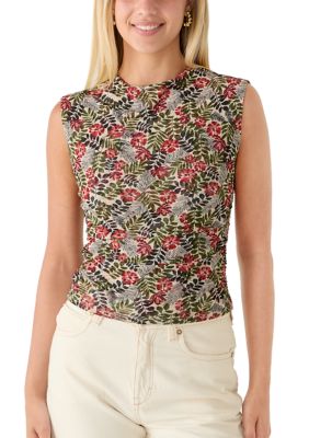 A. Byer Women's Sleeveless Printed Mesh Knit Side Cinch Top