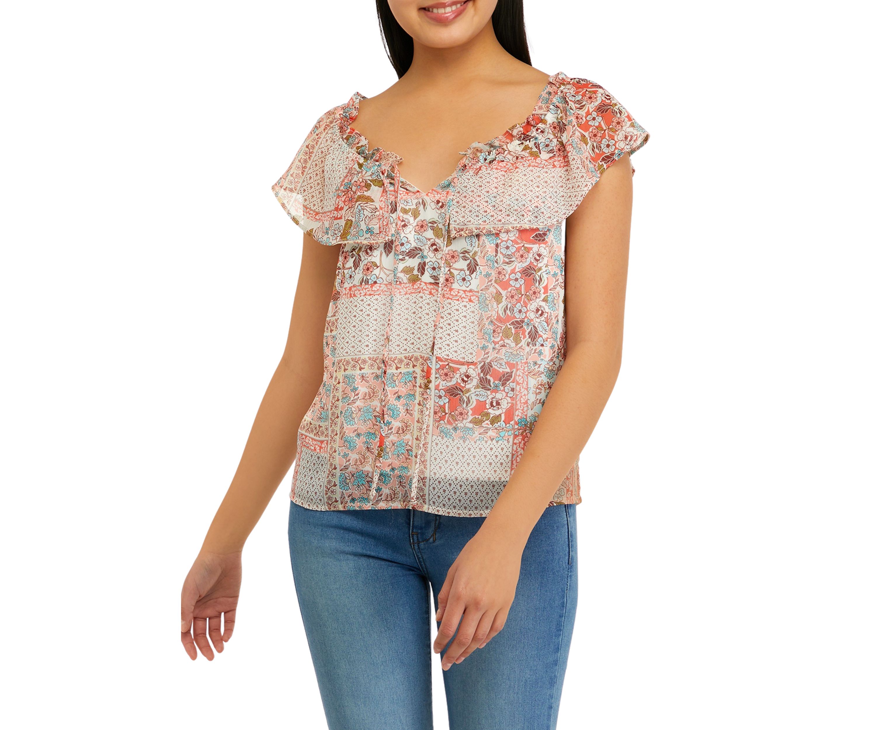Juniors Off the Shoulder Printed Top