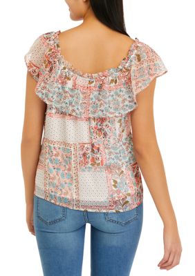 Juniors' Off the Shoulder Printed Top