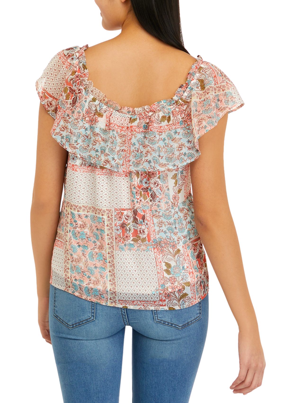 Juniors Off the Shoulder Printed Top