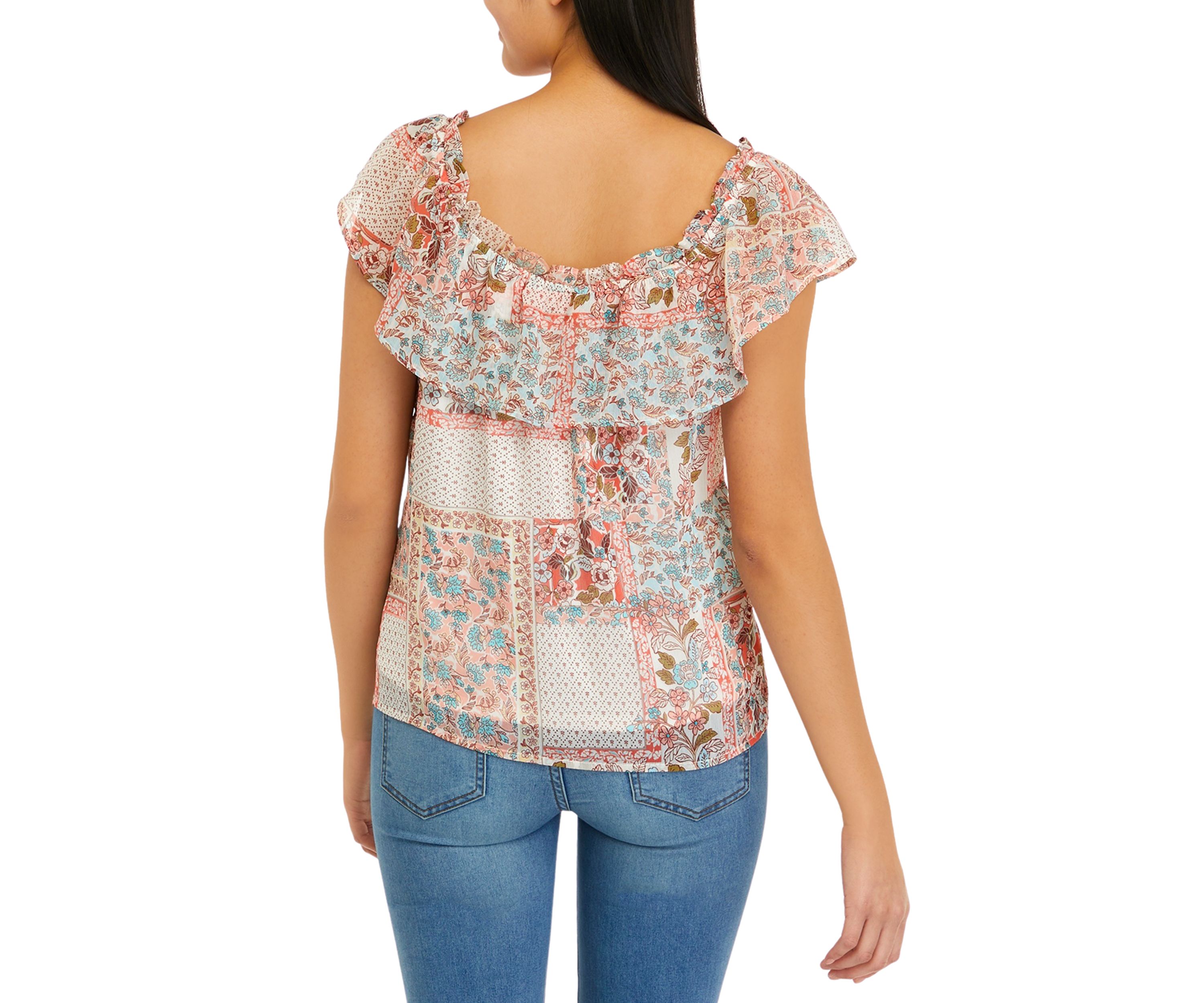 Juniors Off the Shoulder Printed Top
