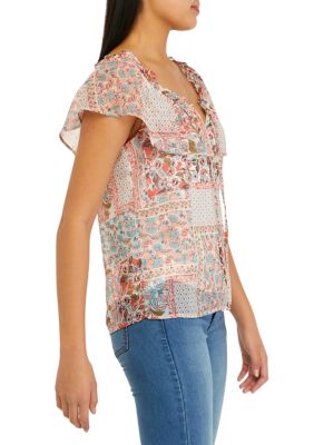 Juniors' Off the Shoulder Printed Top