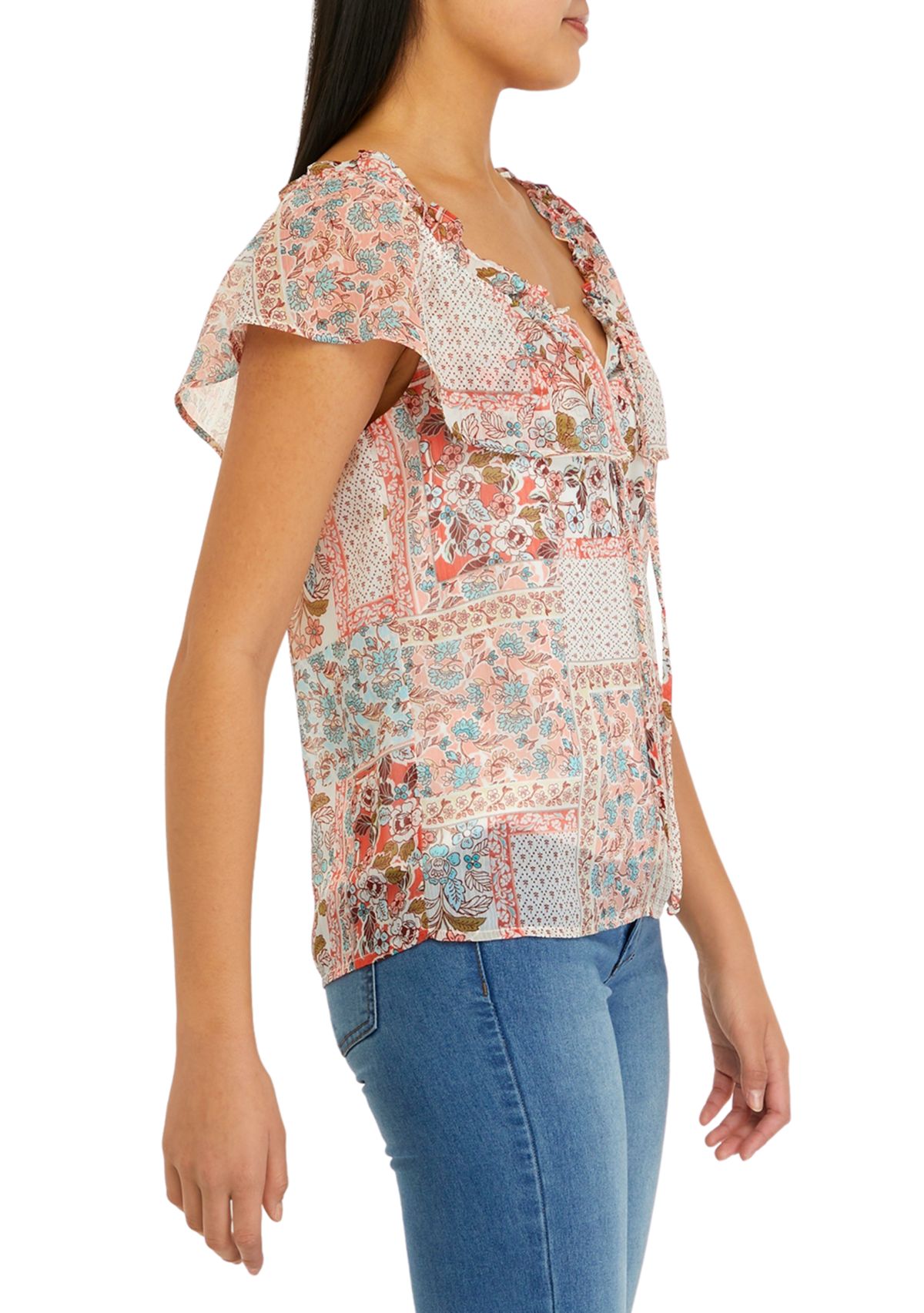 Juniors Off the Shoulder Printed Top
