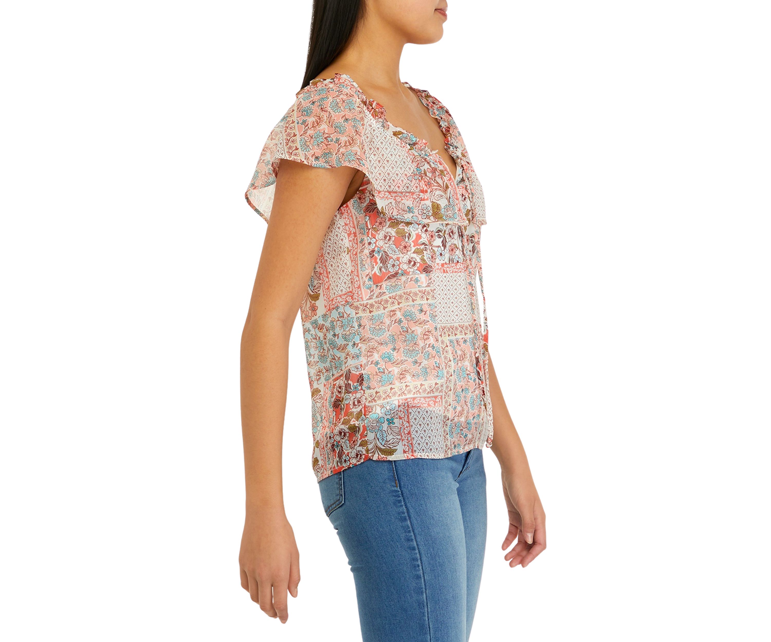 Juniors Off the Shoulder Printed Top
