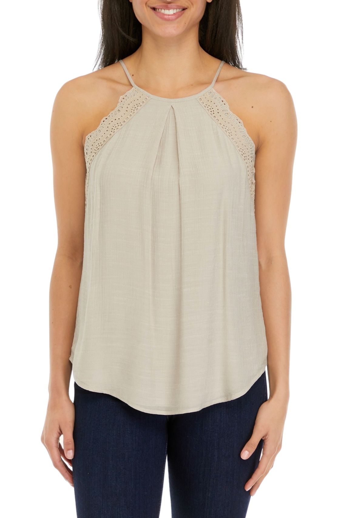 Juniors Eyelet Detail Easy Tank Top