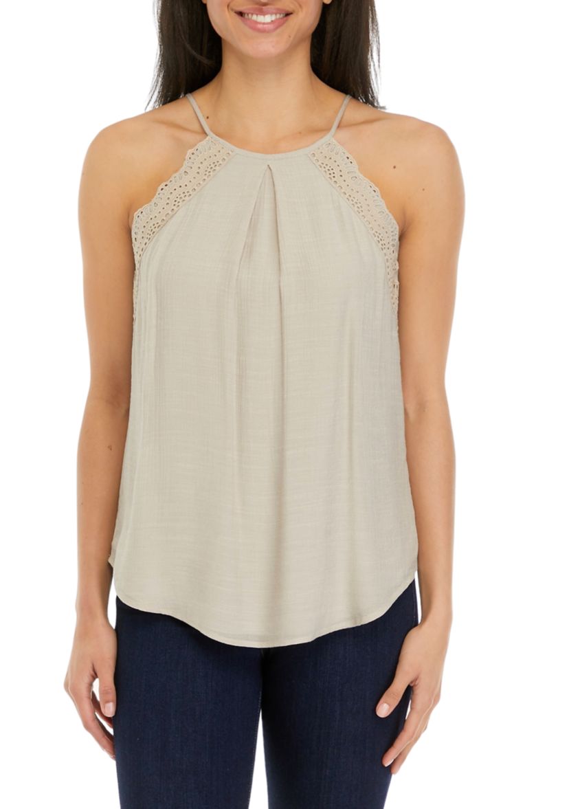 Juniors Eyelet Detail Easy Tank Top