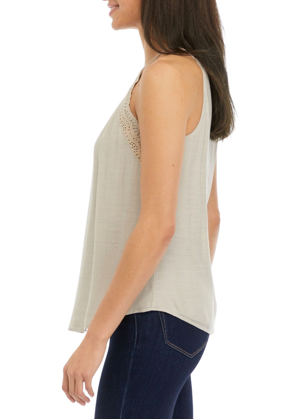 Juniors Eyelet Detail Easy Tank Top