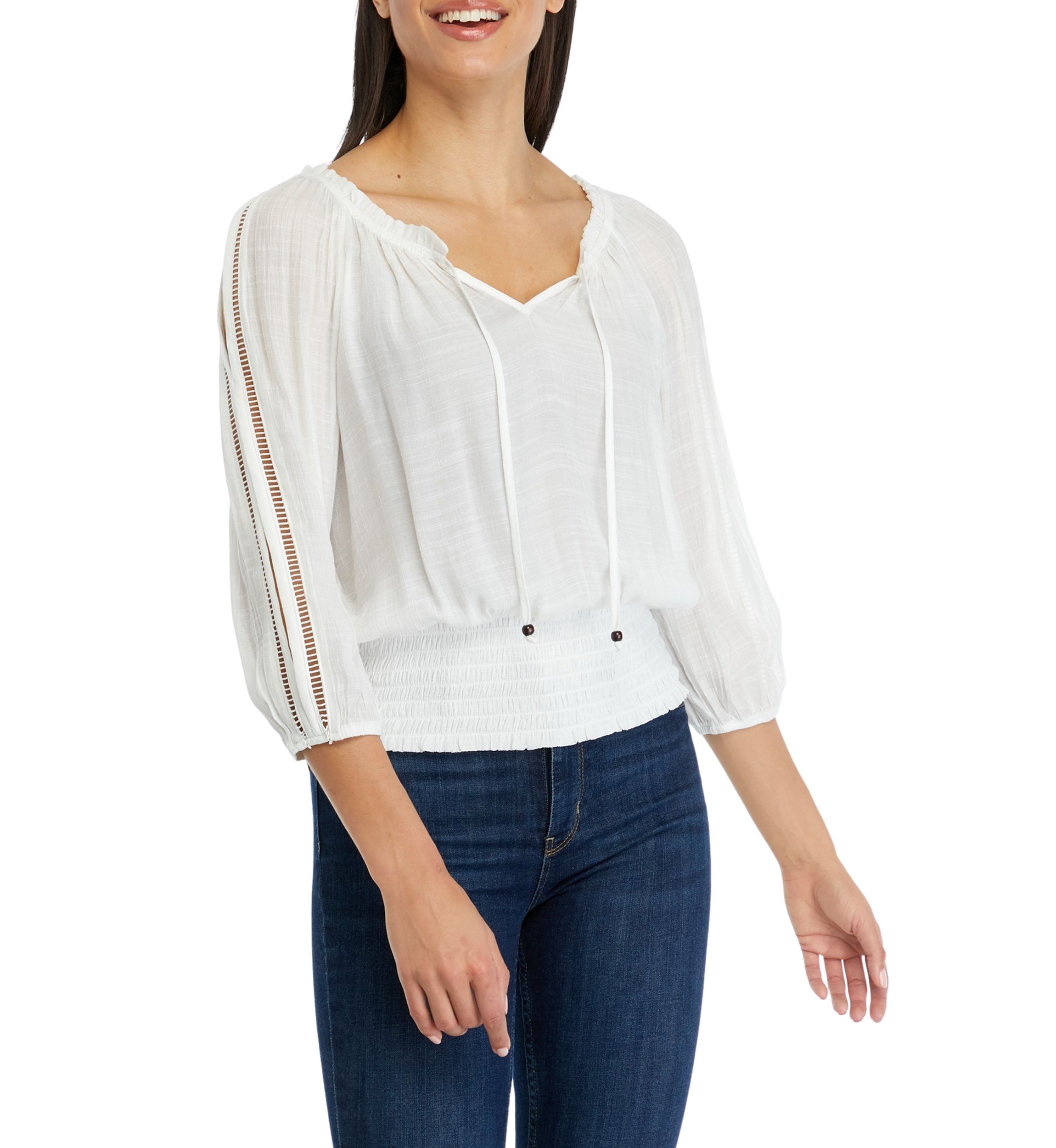 Womens Smocked Peasant Top
