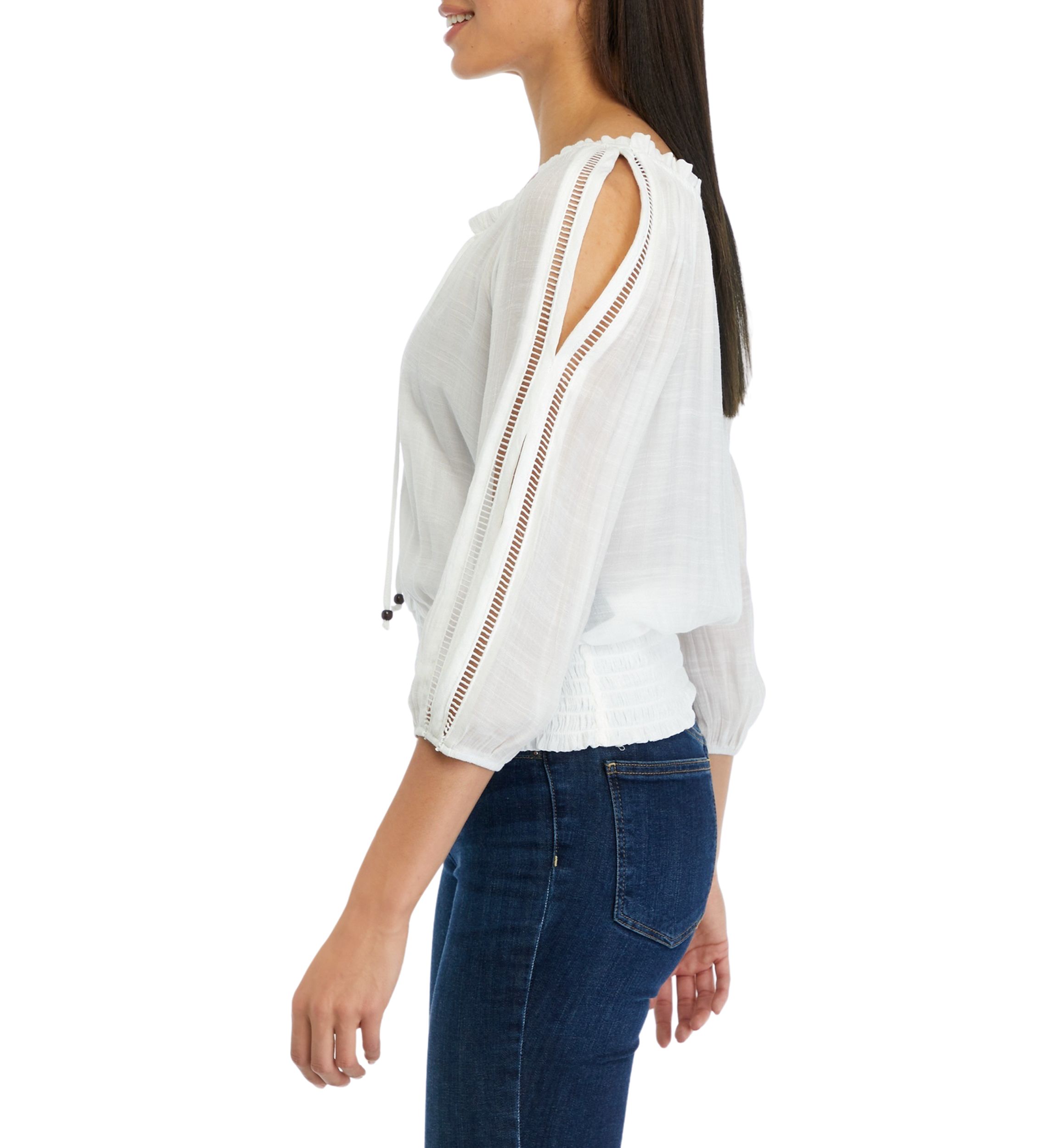 Womens Smocked Peasant Top