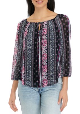 Juniors' Printed Mesh Top