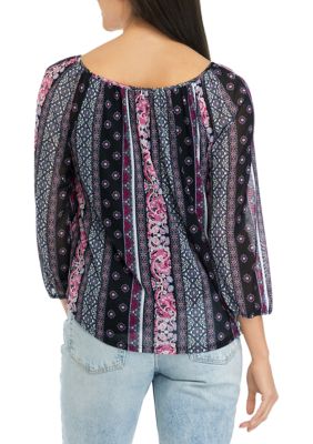 Juniors' Printed Mesh Top