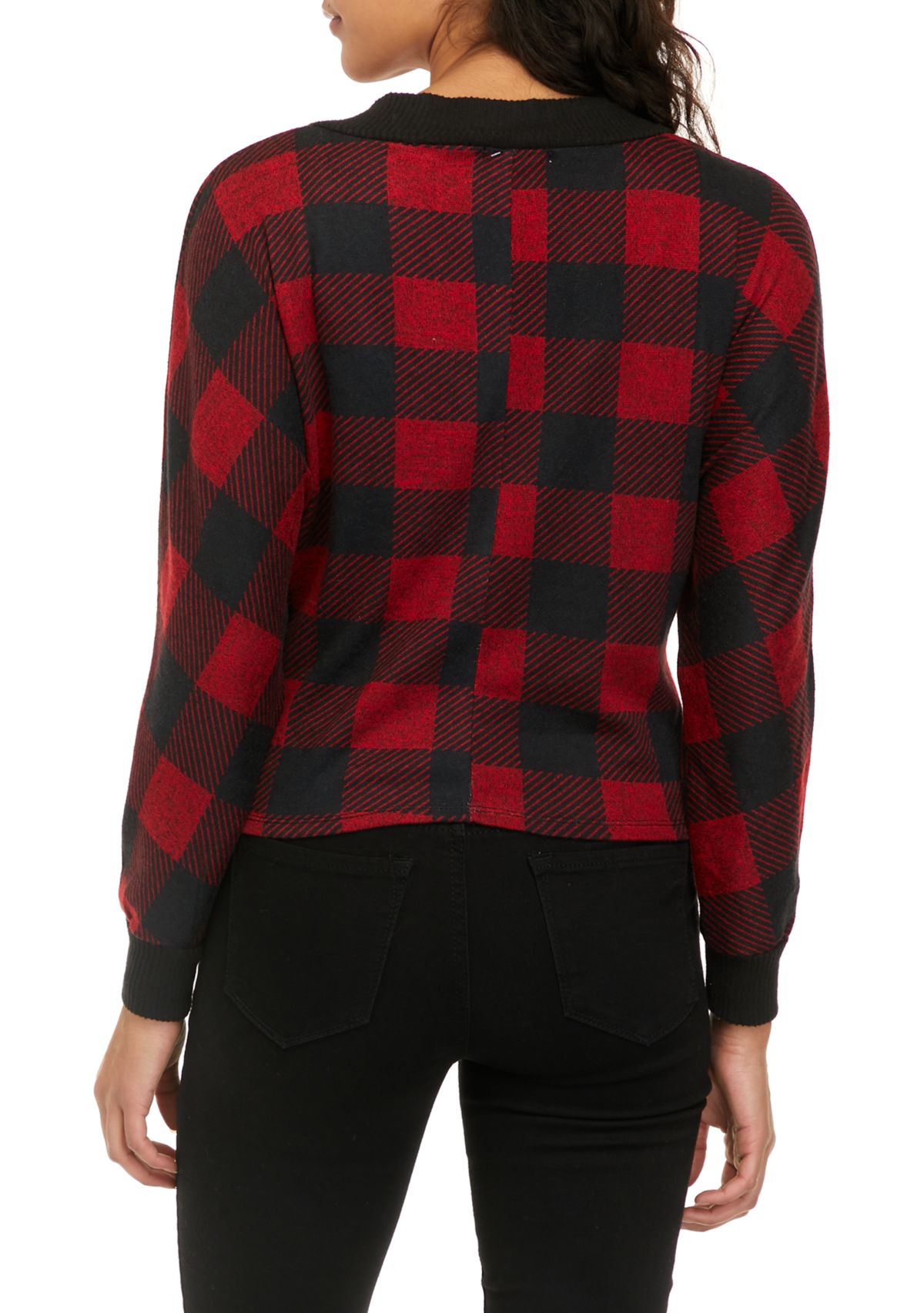 Juniors Long Sleeve Print Brush Hacci Cropped V-Neck Top