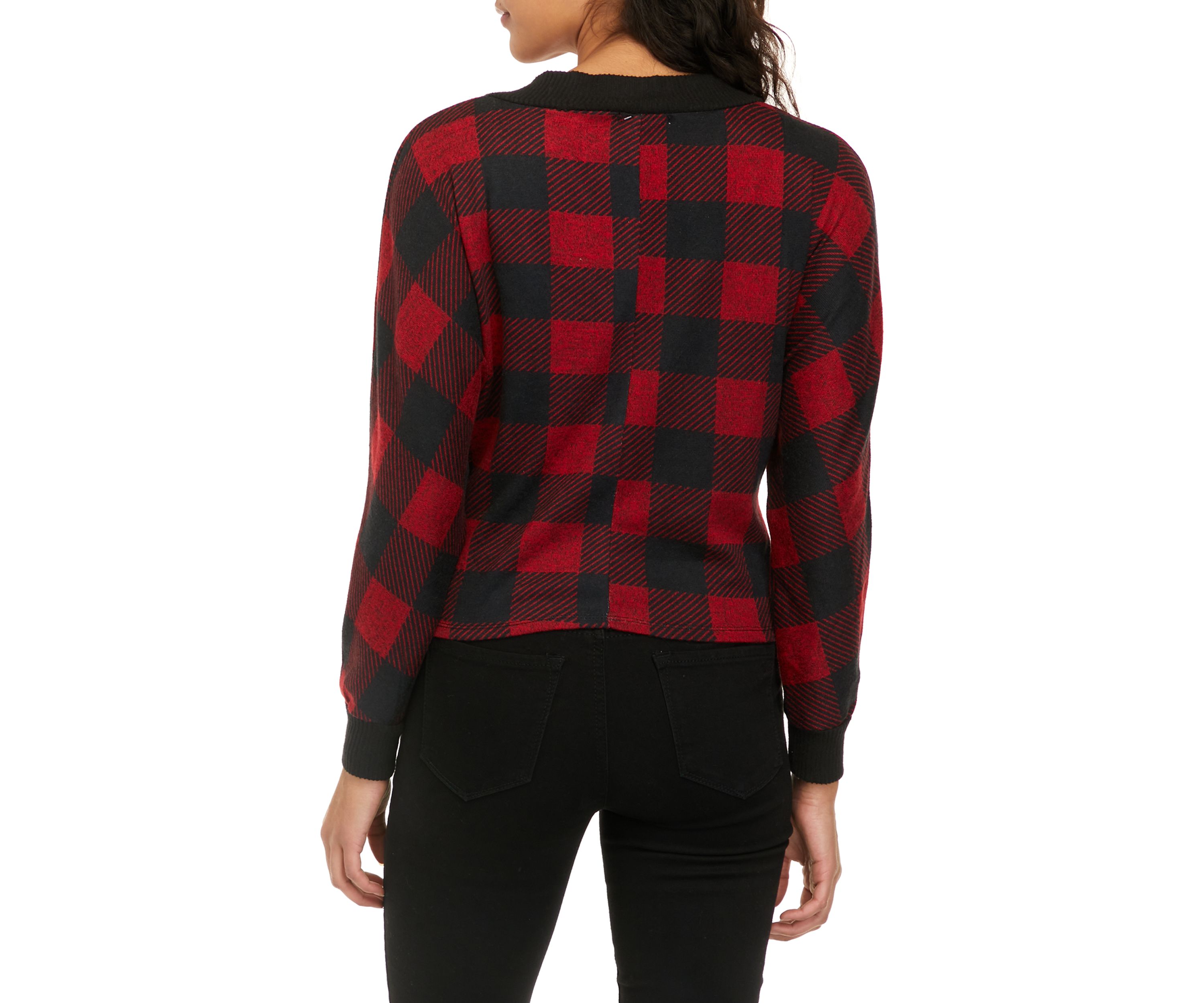 Juniors Long Sleeve Print Brush Hacci Cropped V-Neck Top