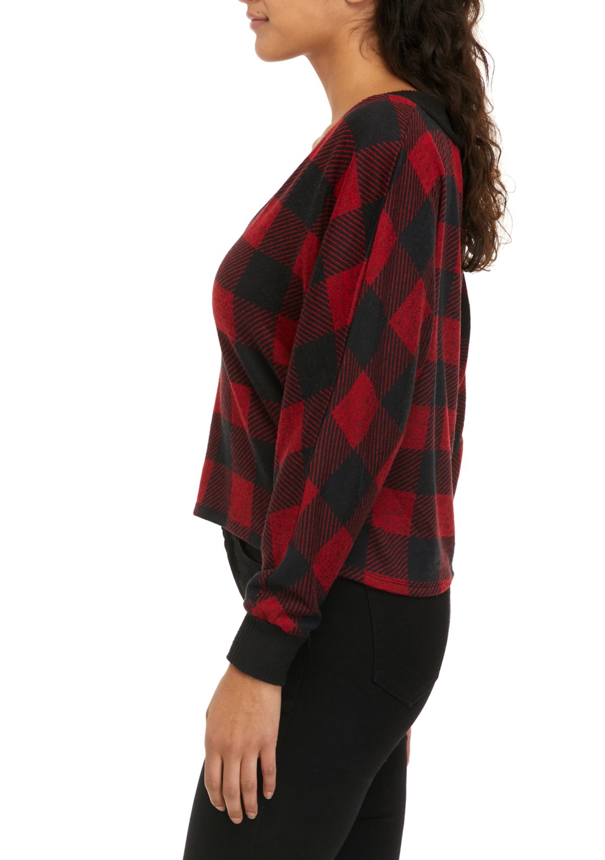 Juniors Long Sleeve Print Brush Hacci Cropped V-Neck Top