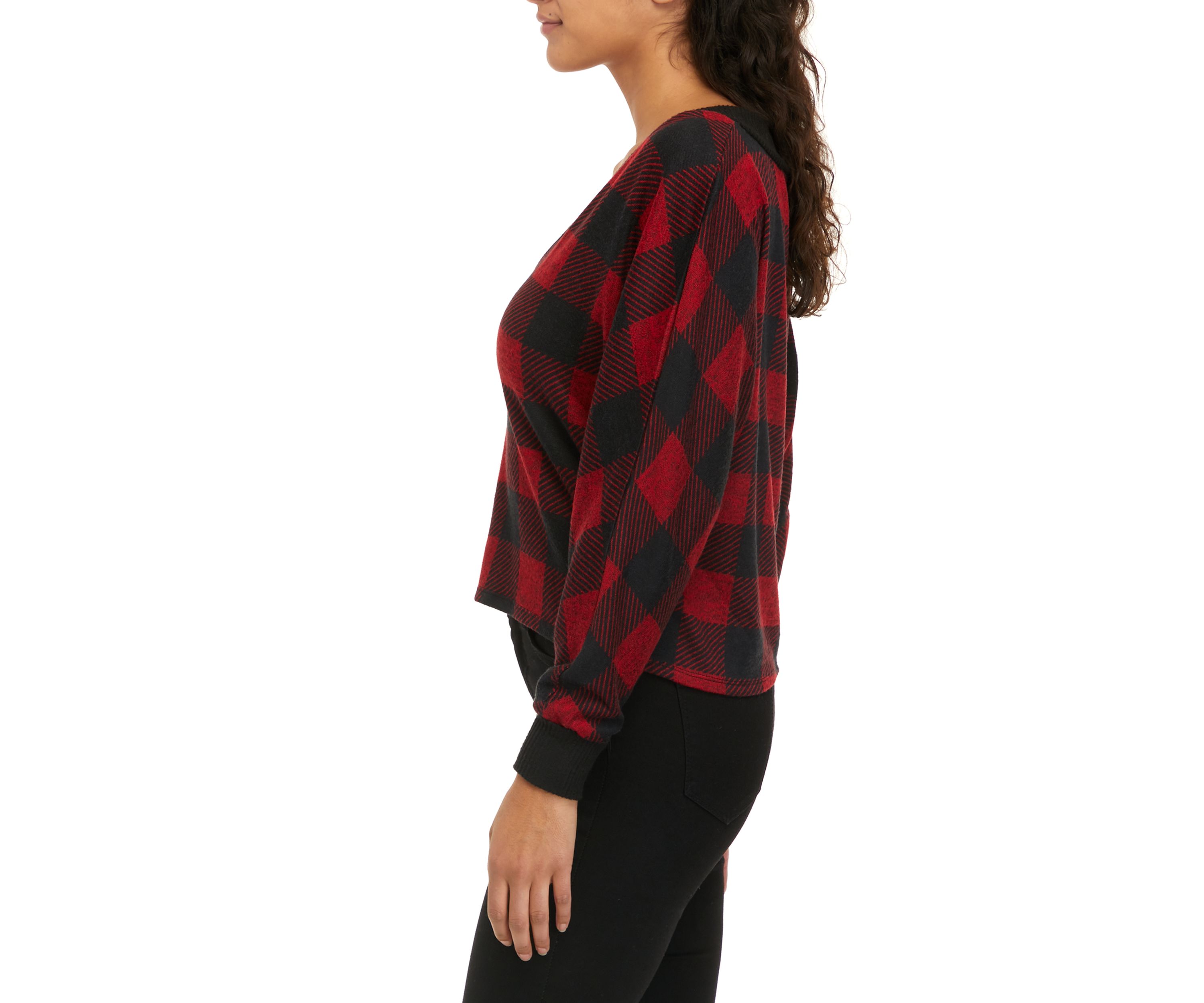 Juniors Long Sleeve Print Brush Hacci Cropped V-Neck Top