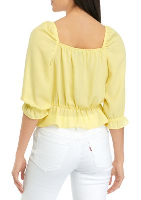 Juniors' 3/4 Sleeve Ruffle Top