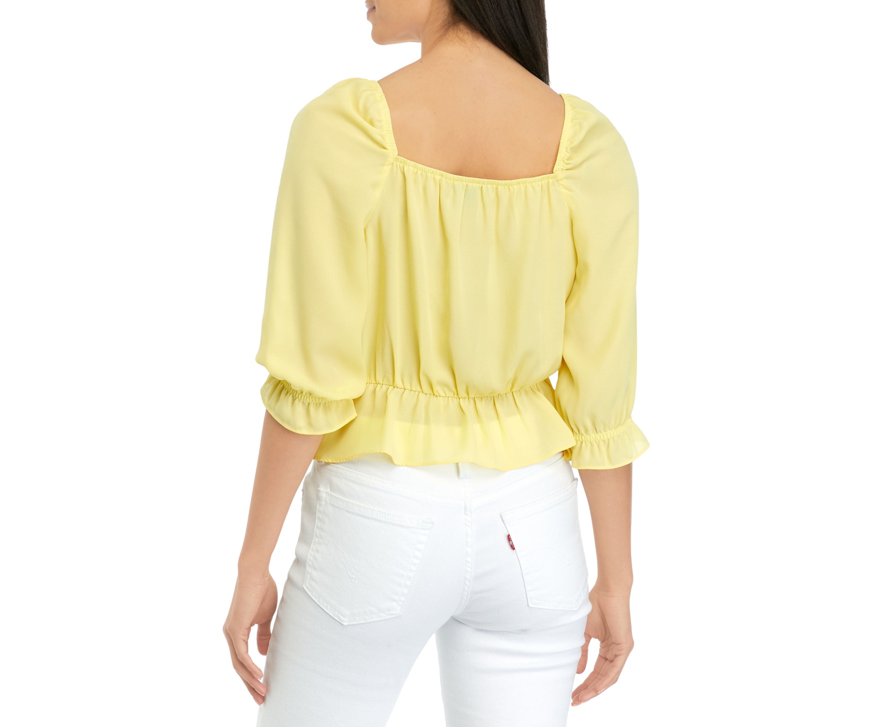 Juniors 3/4 Sleeve Ruffle Top