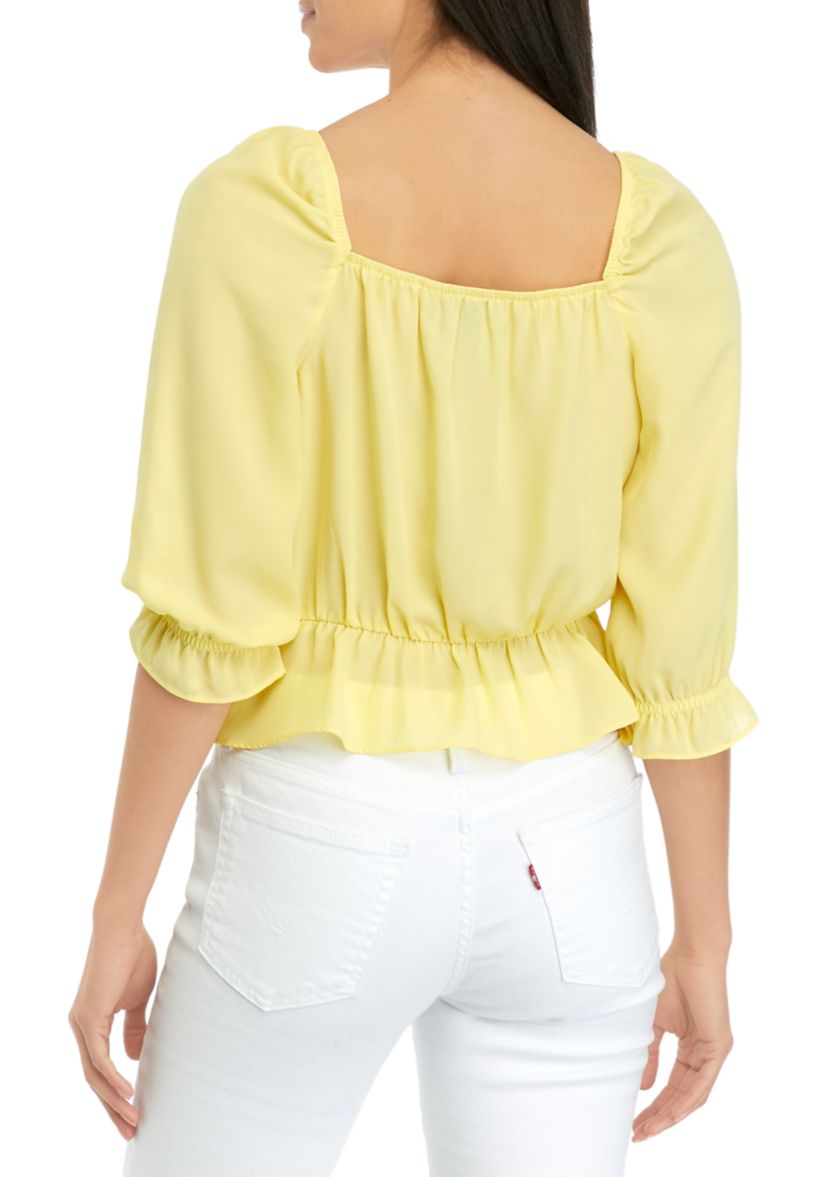 Juniors 3/4 Sleeve Ruffle Top