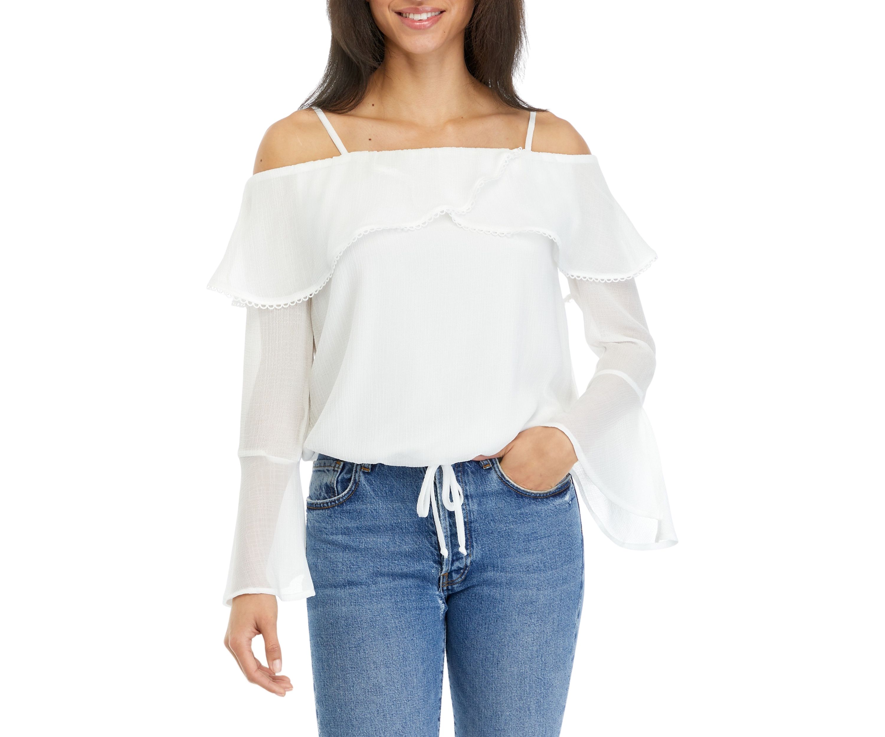 Juniors Off the Shoulder Tie Waist Blouse