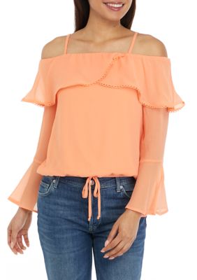 A. Byer Women's Juniors' Off the Shoulder Tie Waist Blouse