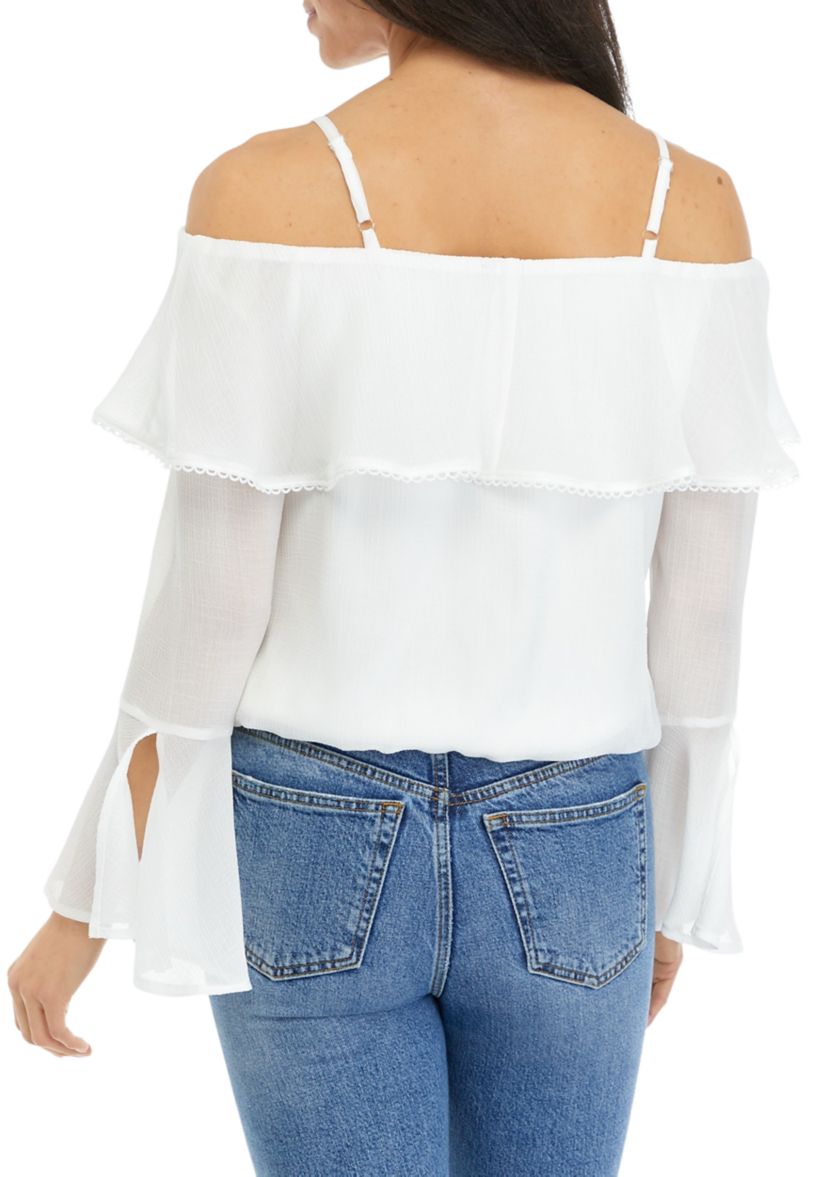 Juniors Off the Shoulder Tie Waist Blouse