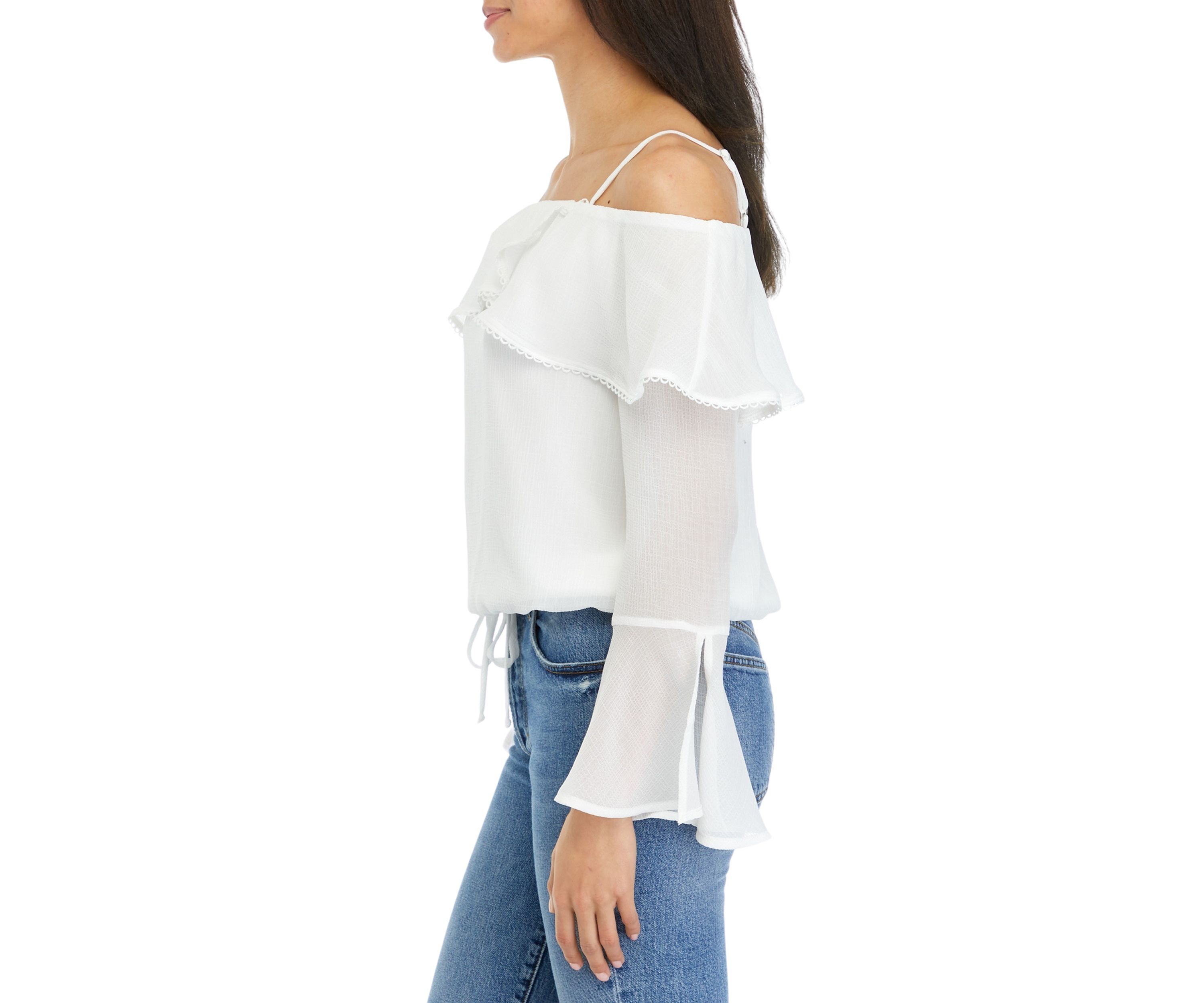 Juniors Off the Shoulder Tie Waist Blouse
