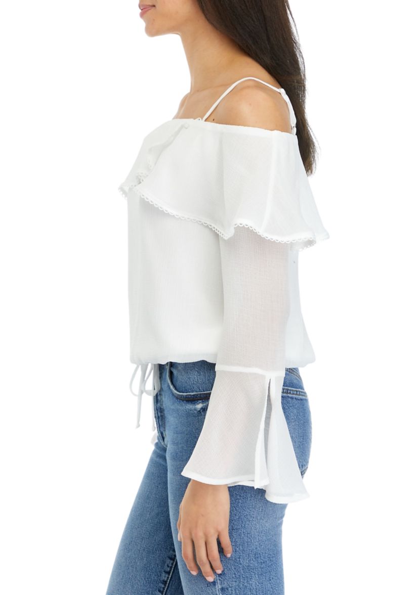 Juniors Off the Shoulder Tie Waist Blouse
