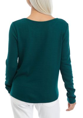 Juniors' Long Sleeve Texture Knit Twist Front Top