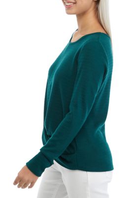 Juniors' Long Sleeve Texture Knit Twist Front Top