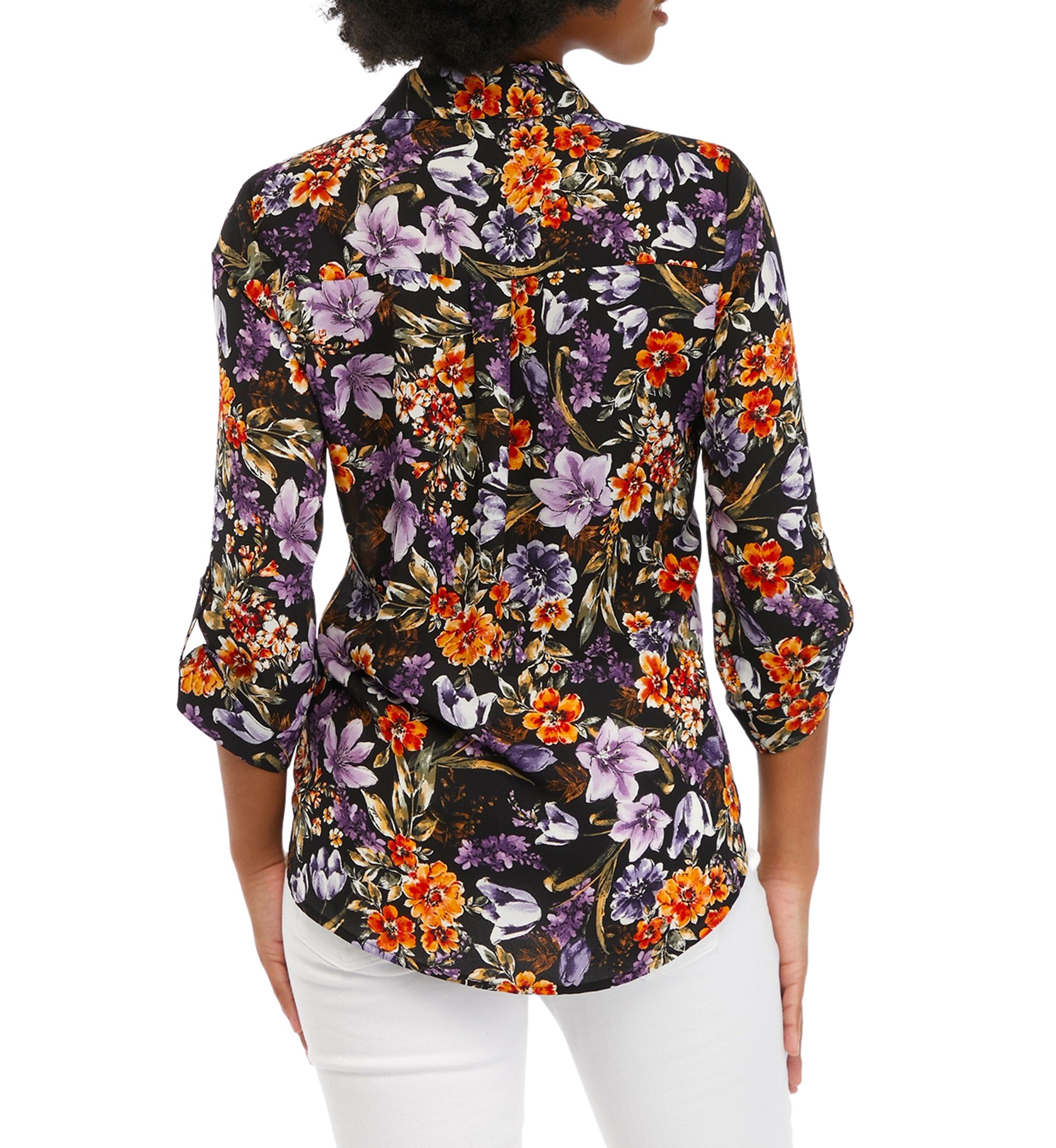 Juniors Printed Button Down Blouse