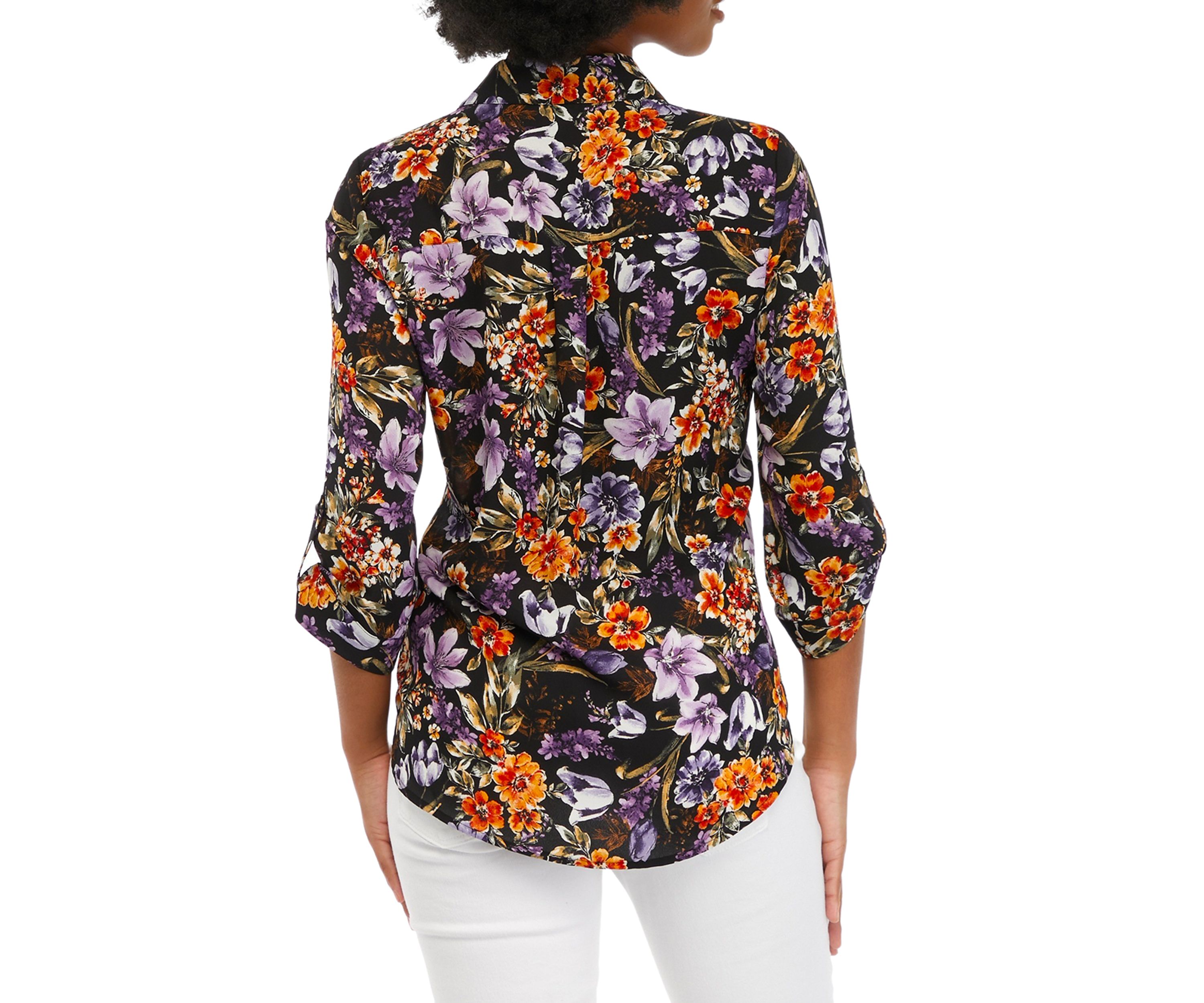 Juniors Printed Button Down Blouse