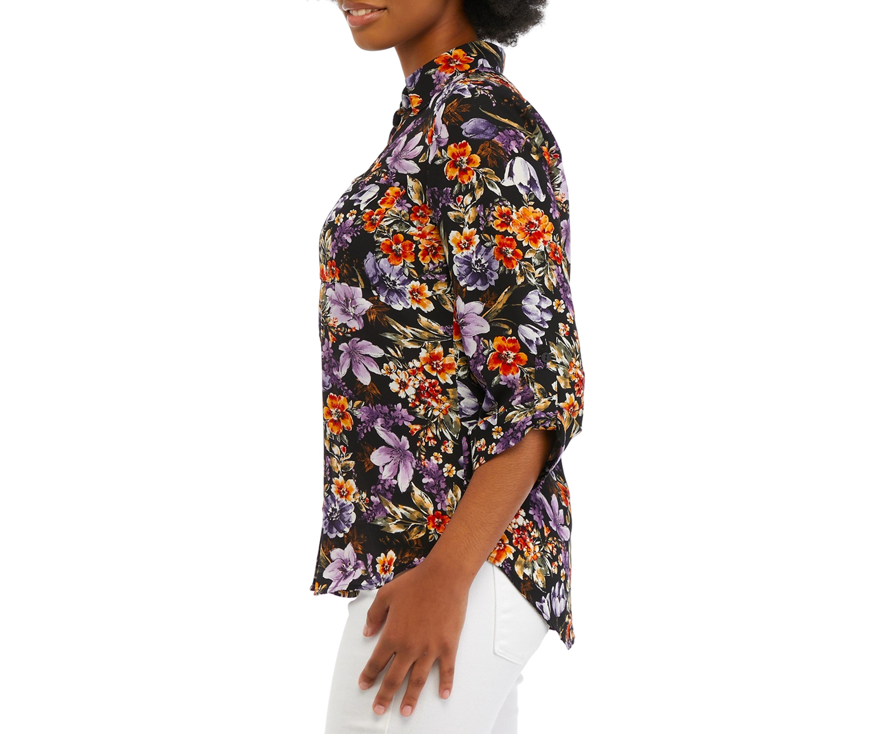 Juniors Printed Button Down Blouse
