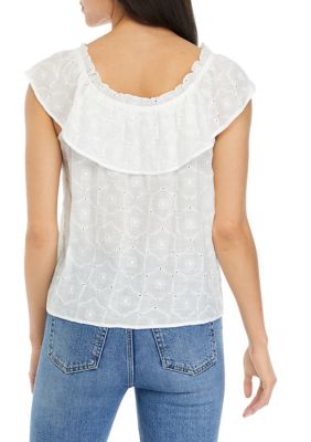 Juniors' Short Flutter Sleeve Peasant Top