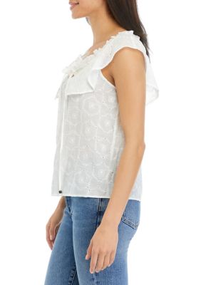 Juniors' Short Flutter Sleeve Peasant Top