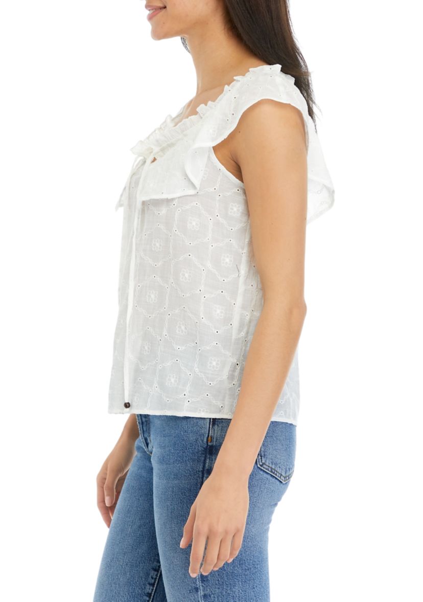 Juniors Short Flutter Sleeve Peasant Top