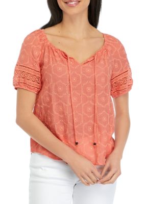 Juniors' Short Sleeve Peasant Top