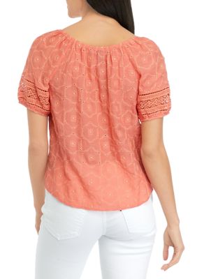 Juniors' Short Sleeve Peasant Top