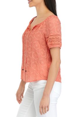 Juniors' Short Sleeve Peasant Top