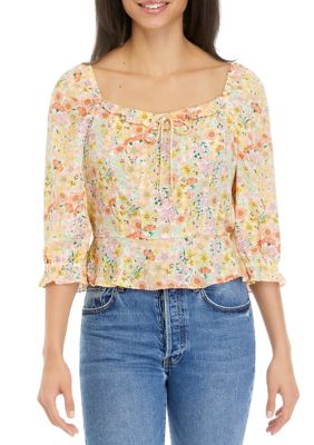 A. Byer Women's Juniors' Floral Printed Top