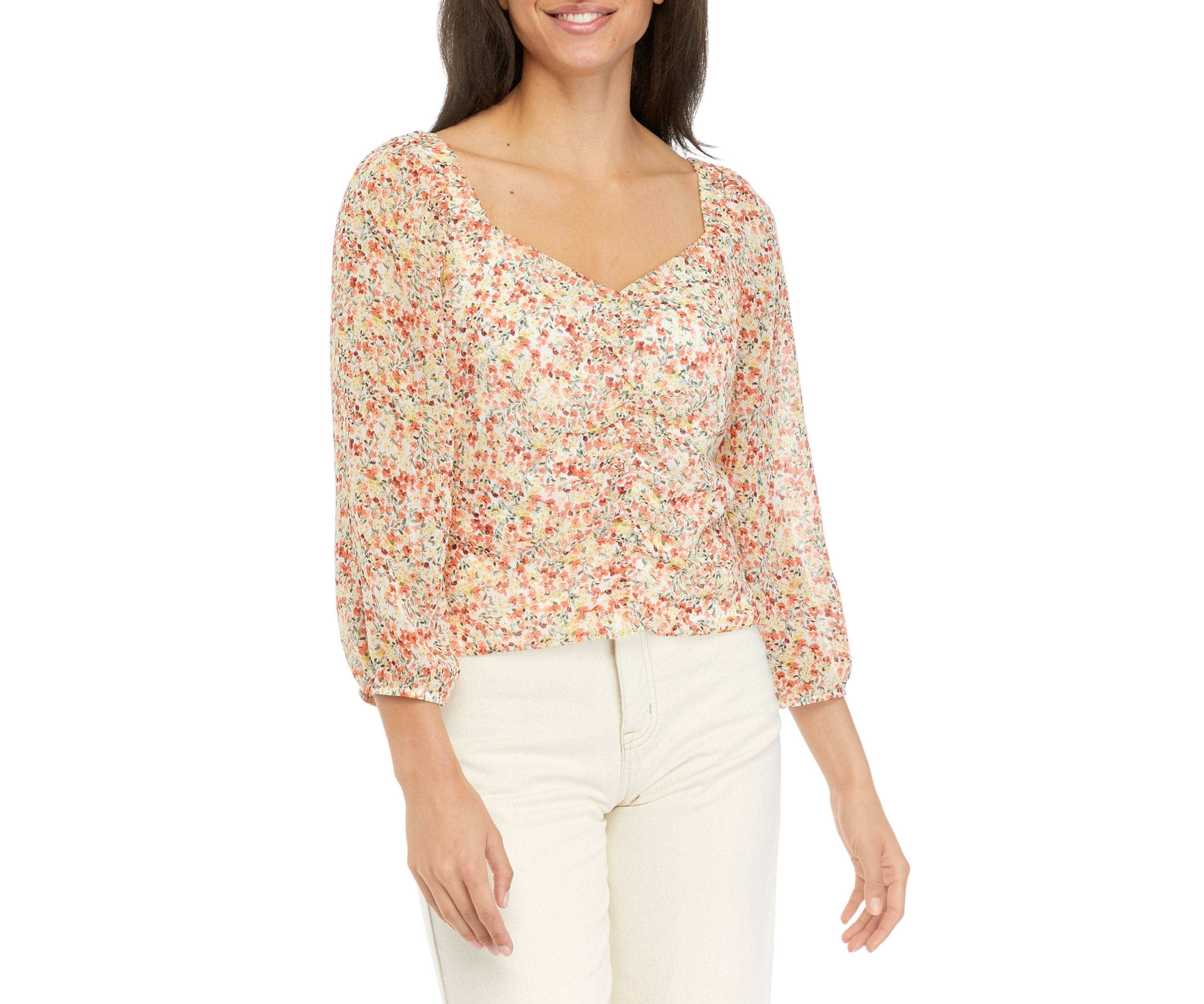 Juniors Ruched Floral Printed Top