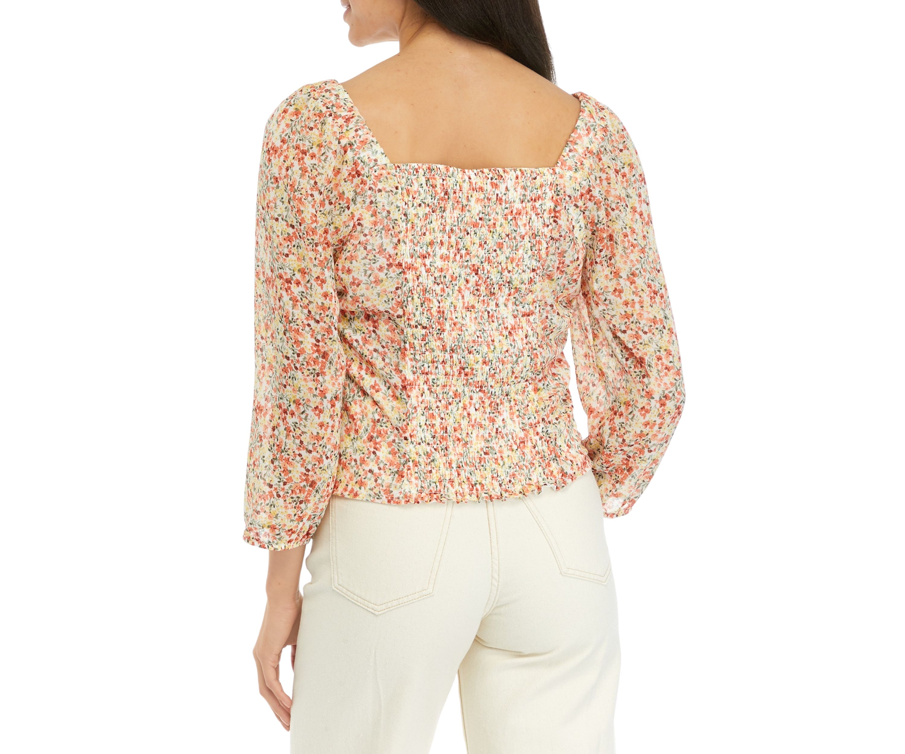 Juniors Ruched Floral Printed Top