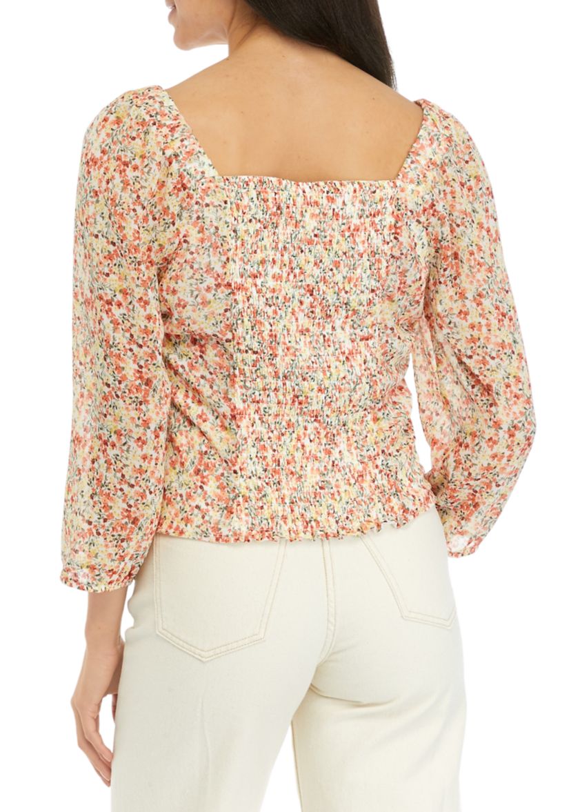 Juniors Ruched Floral Printed Top