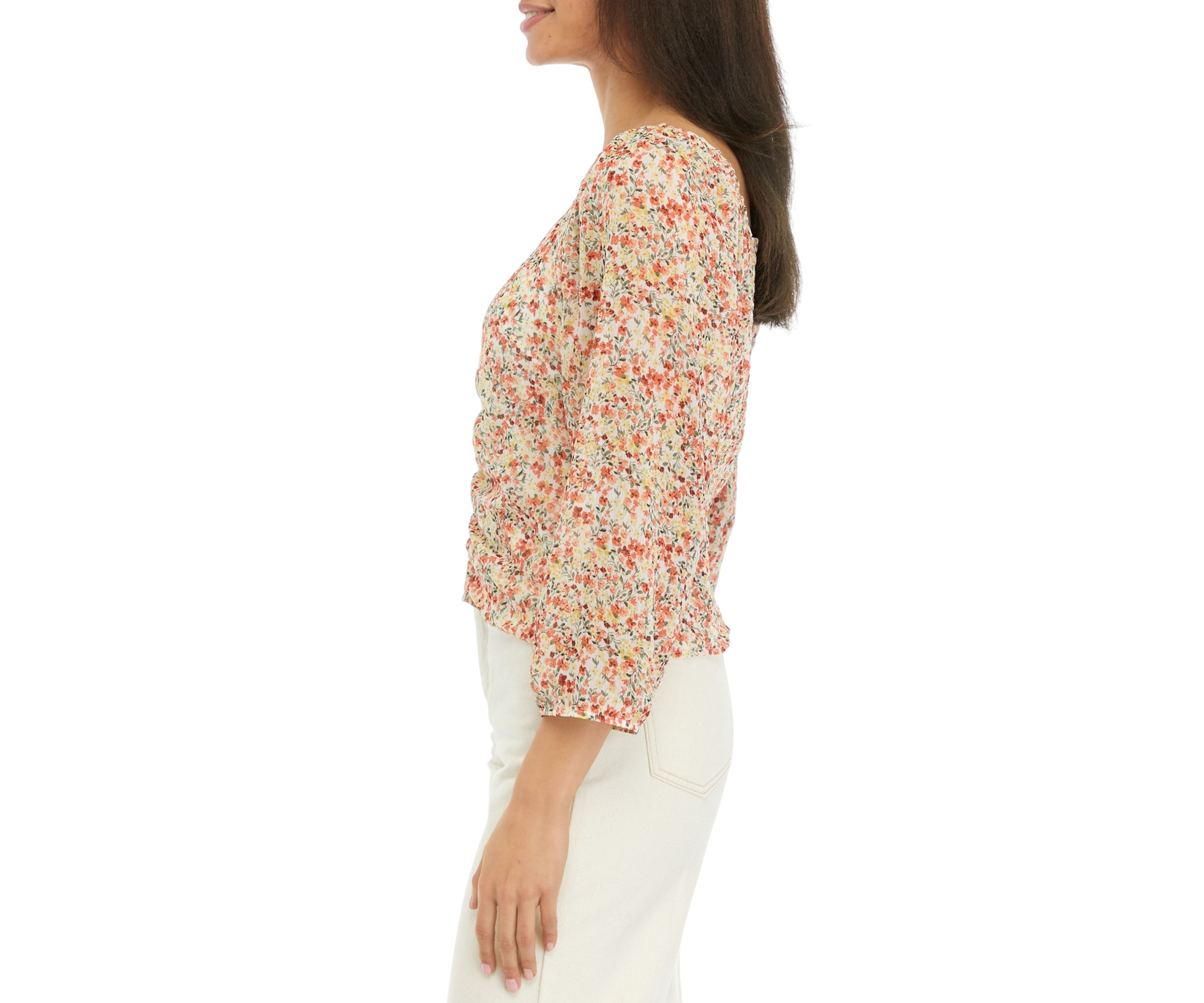 Juniors Ruched Floral Printed Top