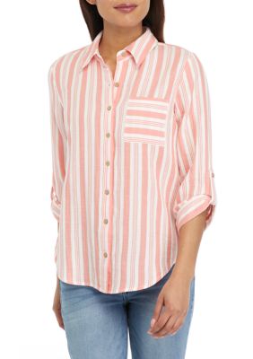 Juniors' Striped Portofino Button Down Top