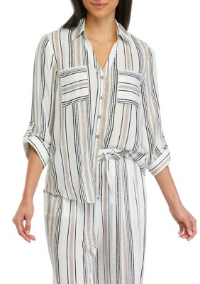 Junior's Striped Button Down Top